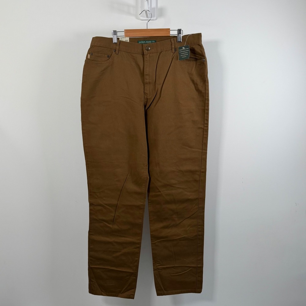 NEW Lauren Jeans Co. Ralph Lauren Pants Women 14 Ochre Brown Straight Leg Casual